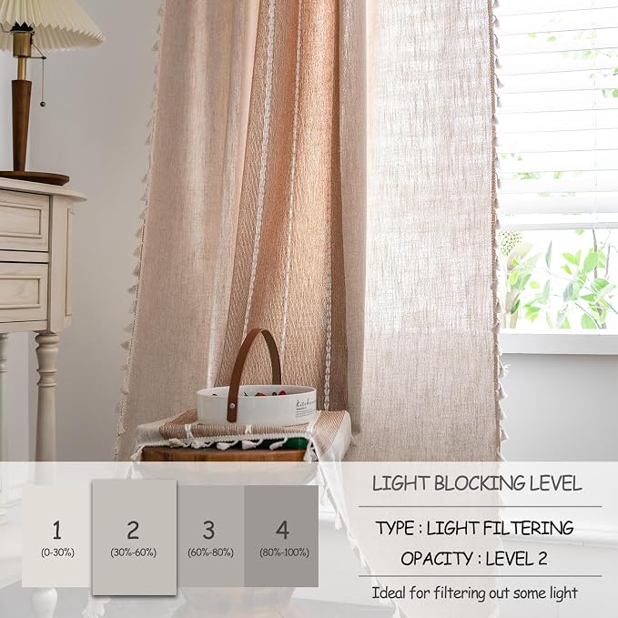 Sutuo Home Boho Curtains for Bedroom Living Room, Semi Blackout Linen Striped - Image 3