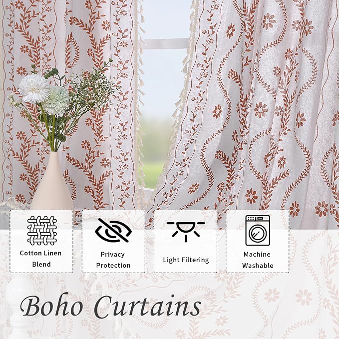 Schweek Boho Floral Curtains 84 Inches Length 2 Panels - Image 4