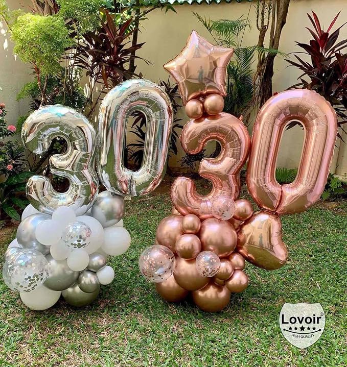 Silver 30 Number Balloons, 40 Inch Giant Number 30 Balloons Foil Mylar Helium - Image 4
