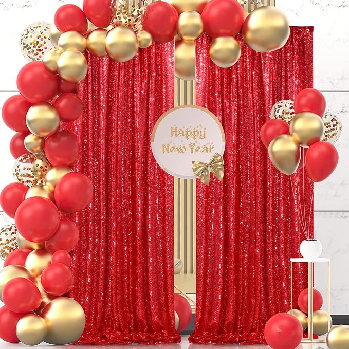 Red Sequin Curtains 2 Packs 3ftx8ft Photo Booths Backdrop - Image 2