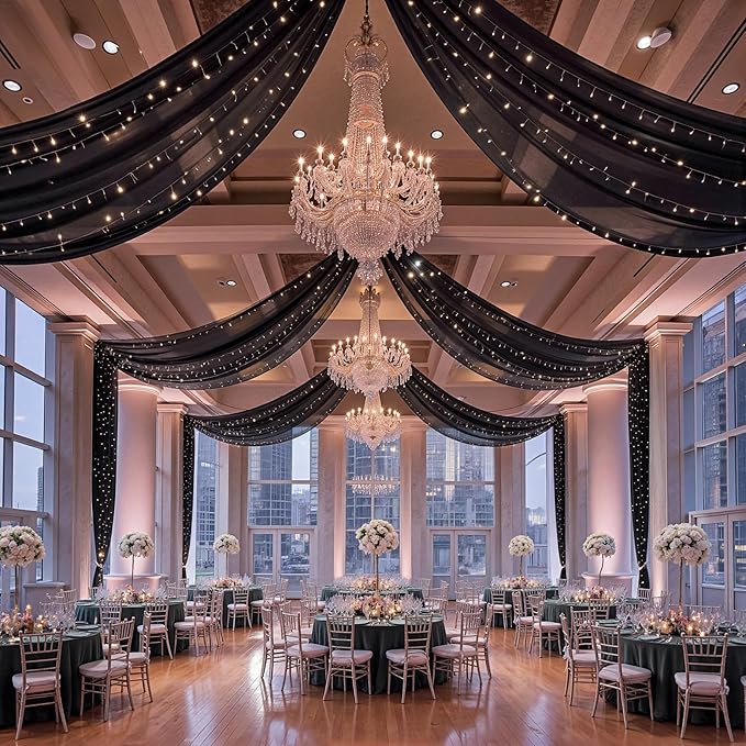 6 Panels Black Ceiling Curtains by Unknown