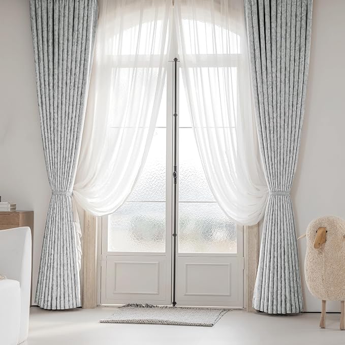 Beauoop Grey Floral Jacquard Blackout Curtains - Image 8