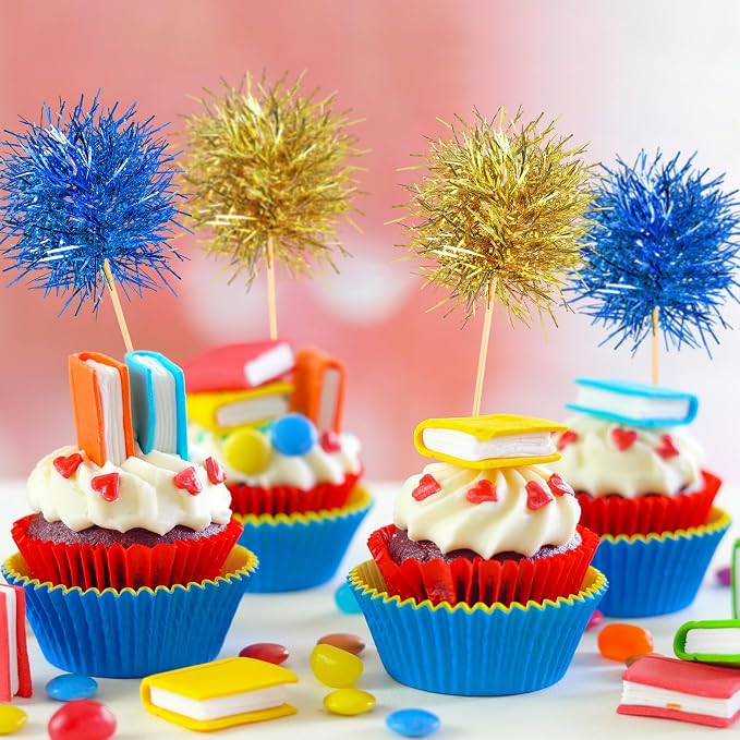 Chinco 100 Pcs Foil Firework Cupcake Toppers Sparkle Tinsel Cake Toppers Cake - Image 6