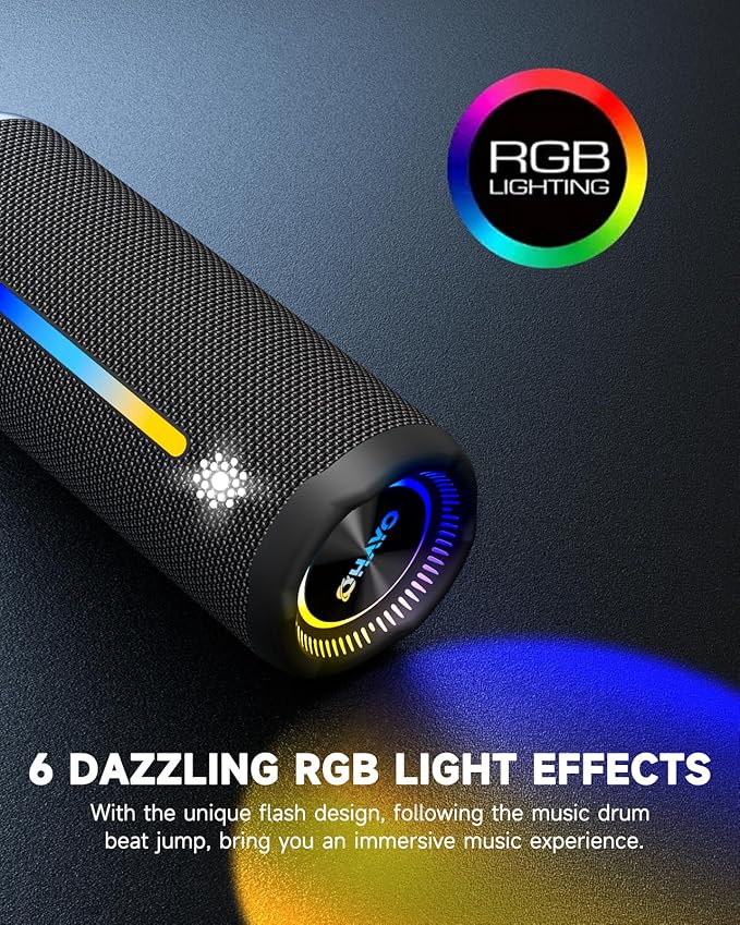 Bluetooth Speakers Wireless Loud Stereo Sound IPX7 Waterproof Outdoor Portable 25W Super Bass Speaker for Home Party Beach with 24H Playtime Colorful Lights BT5.3 TWS Pairing Birthday Gift Black