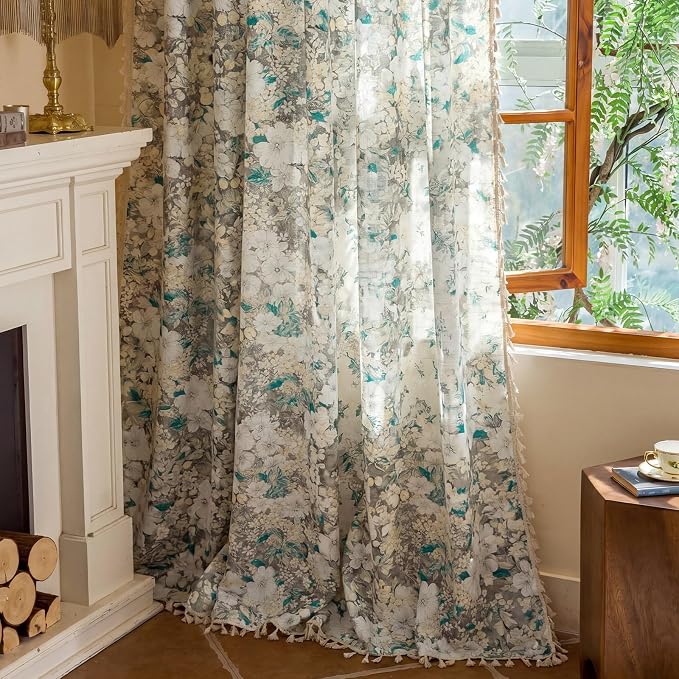 Floral Semi Sheer Rod Pocket 63 Inch Curtains 2 Panels - Image 6