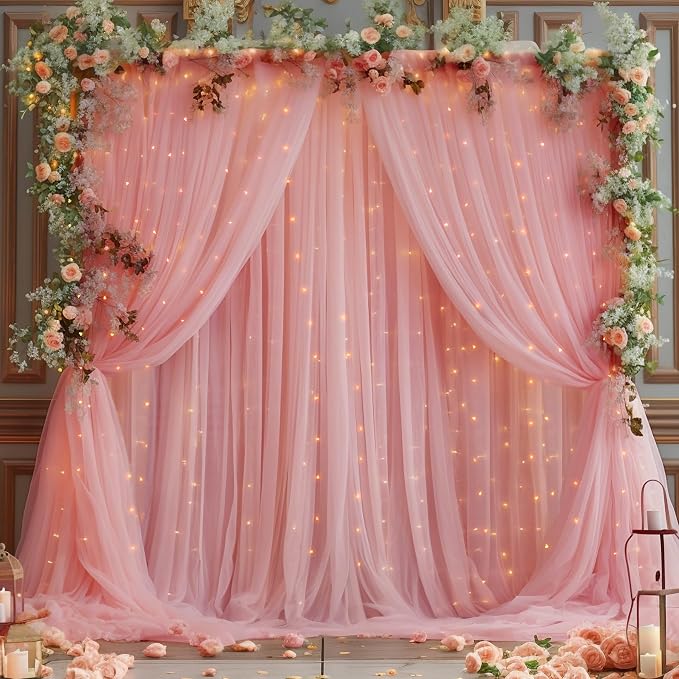 10x8ft Dusty Rose Tulle Backdrop Curtain - Image 2