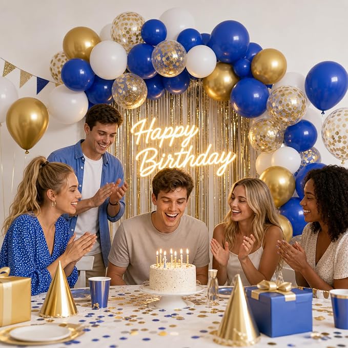KBZVNAF Royal Blue Gold White Balloons 60 Pack 12 inch | Metallic Gold Confetti - Image 3