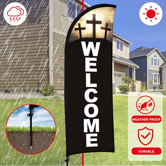 Buryeah 2 Sets Welcome Feather Flag Sign Kit 8 ft Welcome Banners Swooper Flag - Image 6