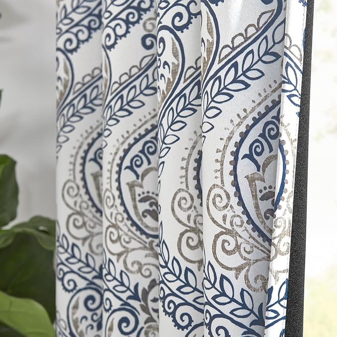 jinchan Blue Blackout Curtains 90 Inch Damask Vintage Grommet 2 Panels | Room - Image 8