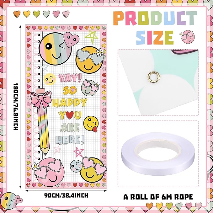 HunnmingRe Pastel Smile Face Classroom Decor Back to School Banner Decor Smile - Image 3