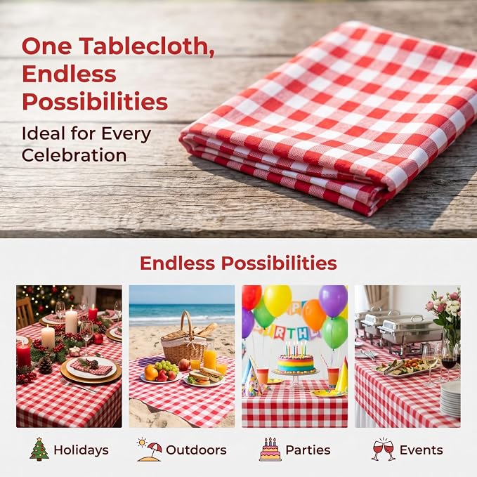 ShinyBeauty 60"x120" Cotton Tablecloth Red White Gingham Checker Rectangle | - Image 5