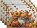 Fall Placemats 12x18 Inch Set of 4 Pumpkin Maple Leaves Sunflower Bird Linen by Wnoesat