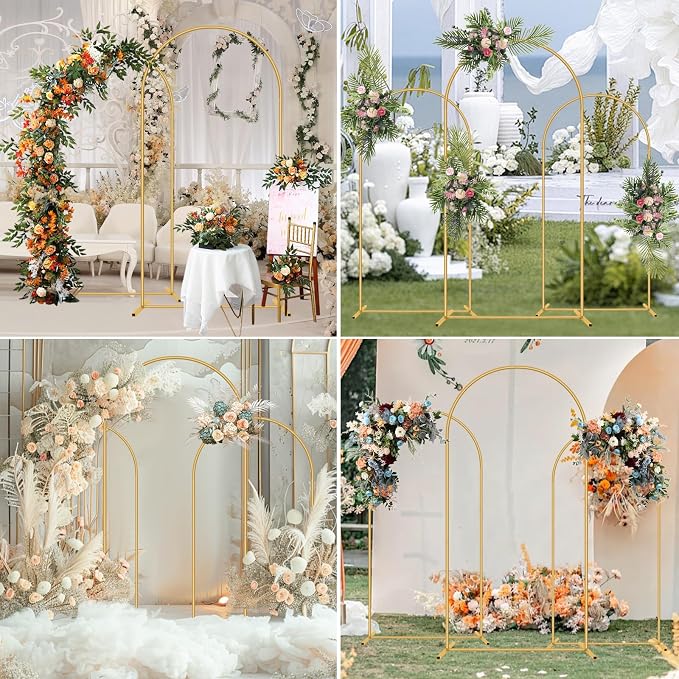 3 Pack Metal Wedding Arch Backdrop Gold Balloon Stand | Gold Arch Backdrop Stand - Image 5