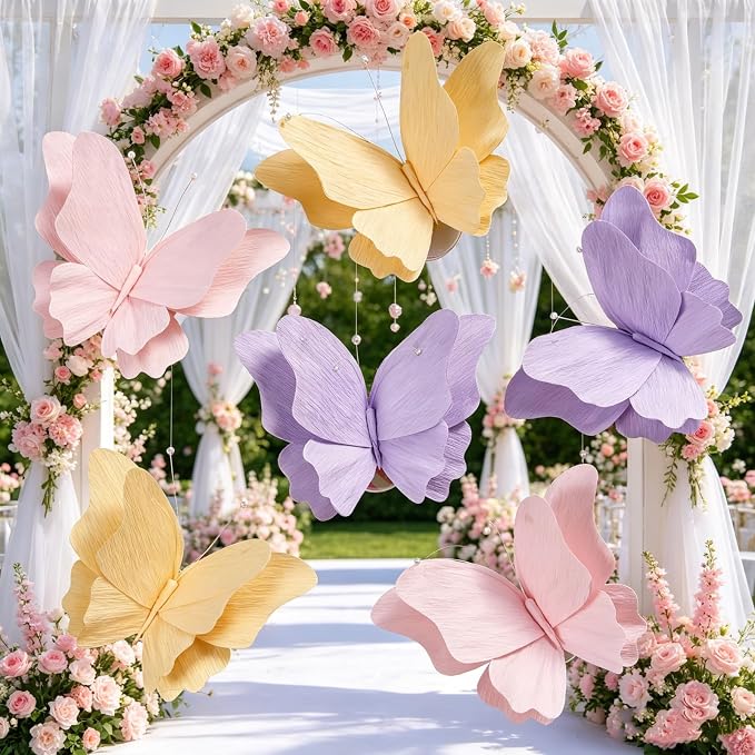 SUNBEAUTY Butterfly Party Decorations Hanging Butterfly Decorations 6Pcs Crepe - Image 7