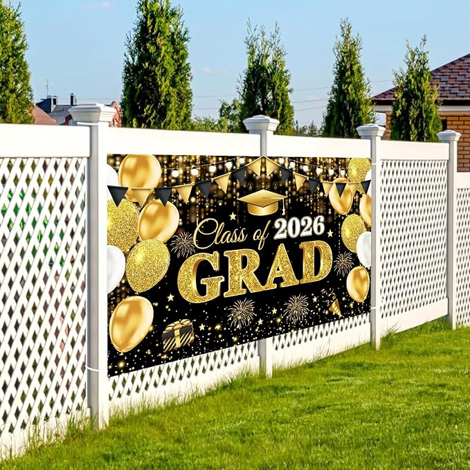 2026 Graduation Decorations Banner Black Gold Class of 2026 Grad Banner - Image 6