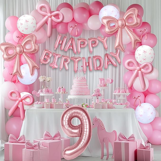 Bow Number 9 Birthday Balloons, Coquette Party Decorations Supplies - Image 7