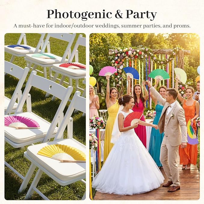 DomeStar 15 PCS Paper Folding Hand Fans, 8.3 Inch Multicolored Paper Fans | - Image 2