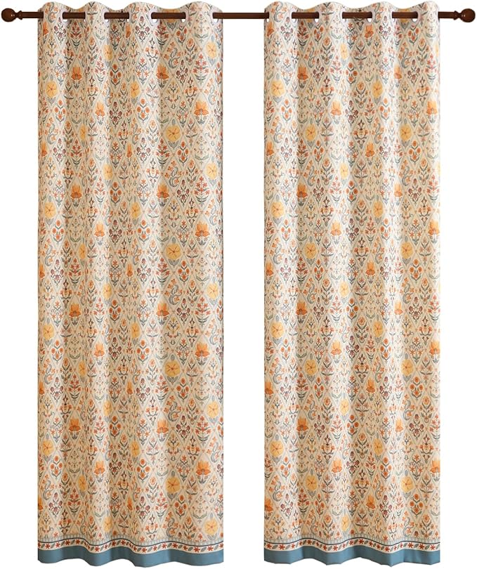 Designer French Linen Printed Curtains, 2 Panels, Floral Pattern Draps - Image 4