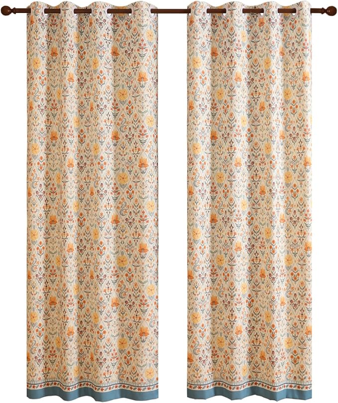 Designer French Linen Printed Curtains, 2 Panels, Floral Pattern Draps - Image 4