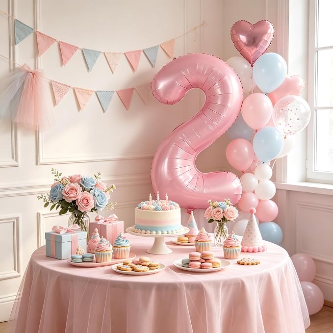 TONIFUL 40 Inch Pastel Pink Number 2 Balloons Large Foil 2nd Birthday Decor | - Image 3