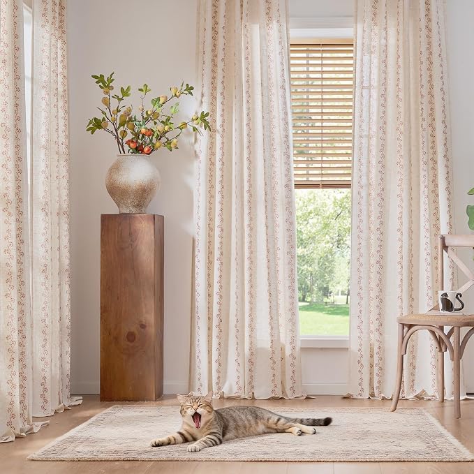 Cathy Linen Floral Curtains for Living Room Privacy Curtains 96 inch Length Set - Image 4