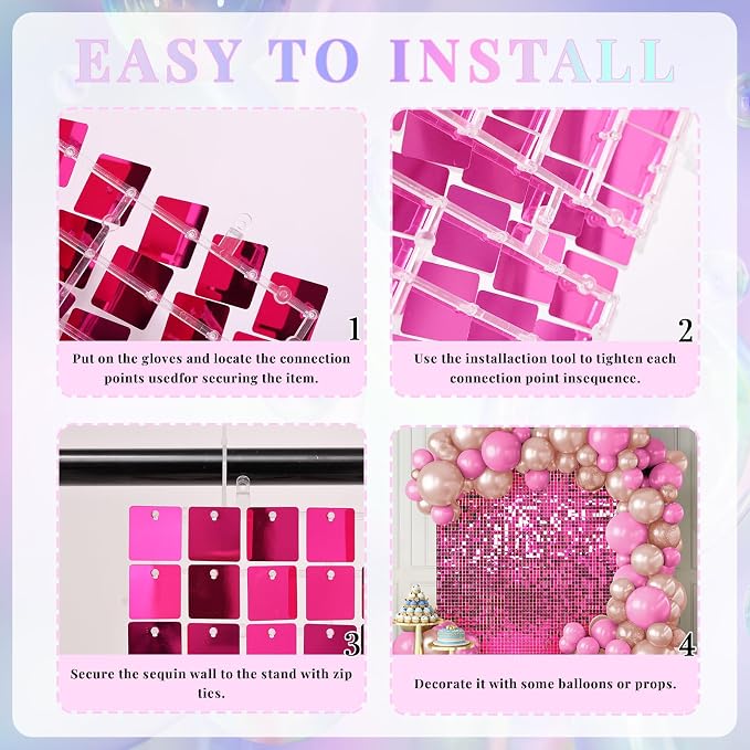 Shimmer Wall Backdrop Hot Pink Wall Panels 12Pcs Square Sequin Shimmer Wall - Image 5
