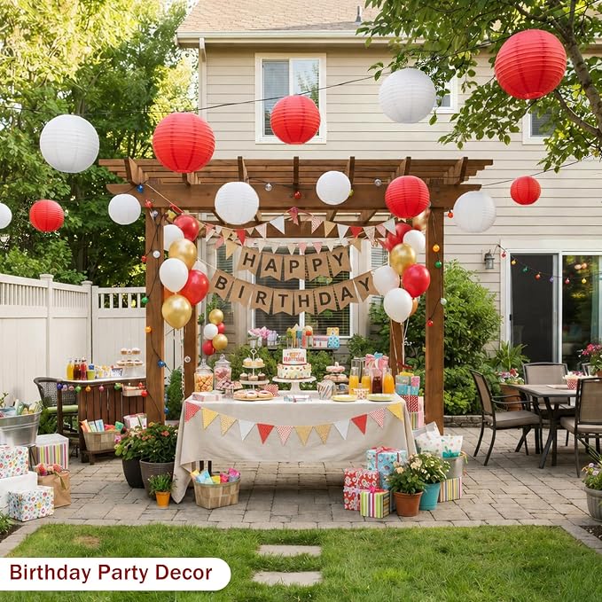 Red and White Paper Lanterns, classrooms, stores and holiday hanging decor - Image 2