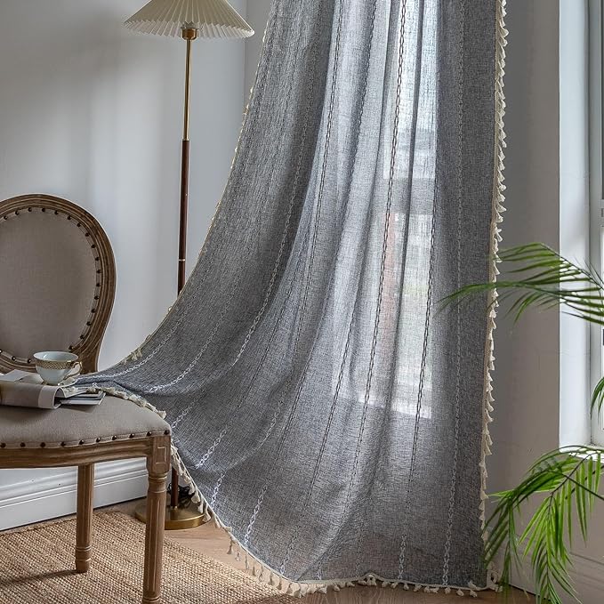 Sutuo Home Boho Curtains for Bedroom Living Room, Semi Blackout Linen Farmhouse by SutuoHome