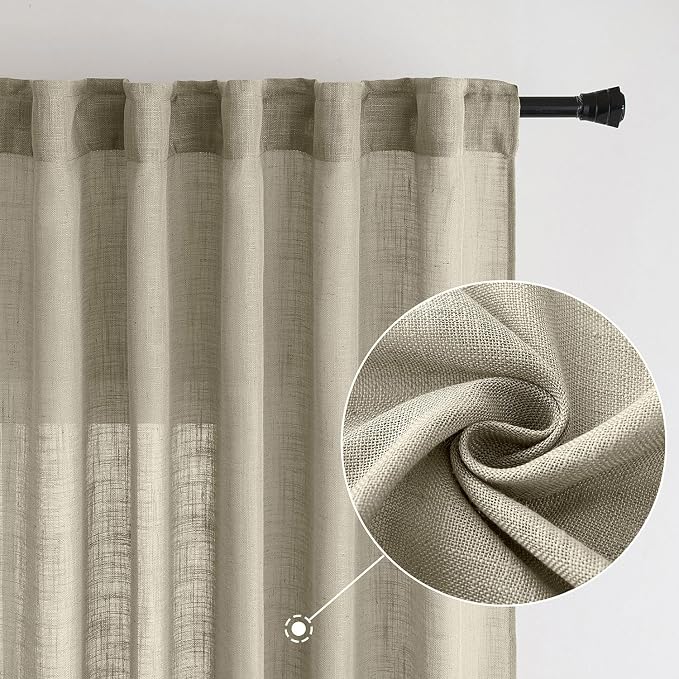 MIULEE Oatmeal Linen Curtains 52x96 Inch 2 Panels - Image 2