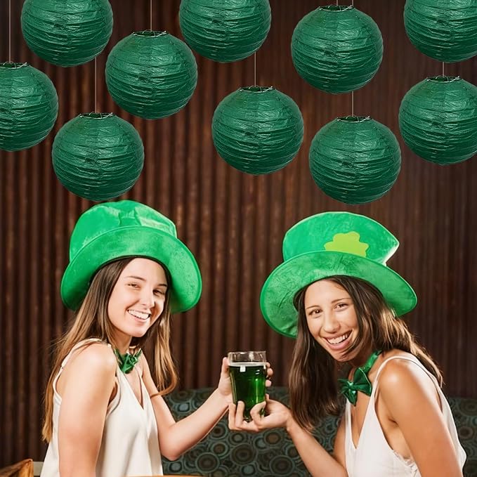 Christmas Green Paper Lanterns Hanging Ceiling Round Lanterns Indoor 10in | - Image 8