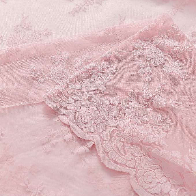Kotile Pink Floral Lace Curtains - Image 8