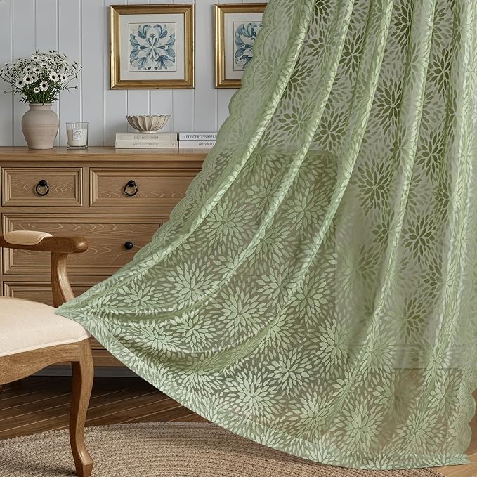 MIULEE Vintage Lace Curtains 90 Inches Long 2 Panels, Spring Victorian Floral - Image 3