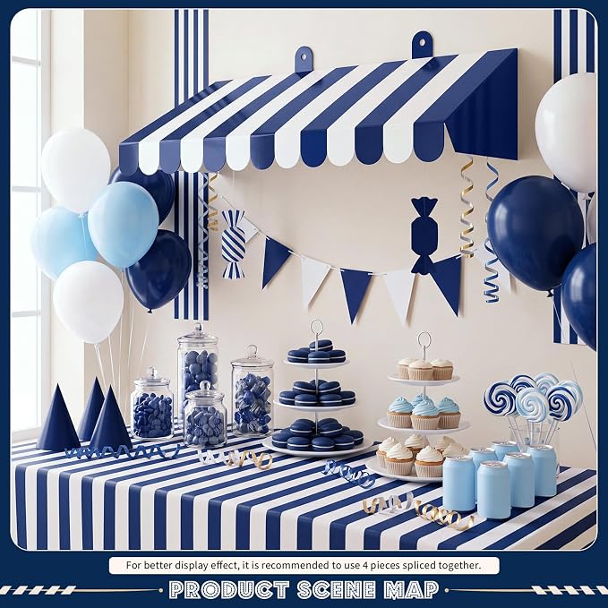 Boao 4 Pack Circus Awning Decoration 3D Navy Blue and White Stripe Cardboard - Image 6