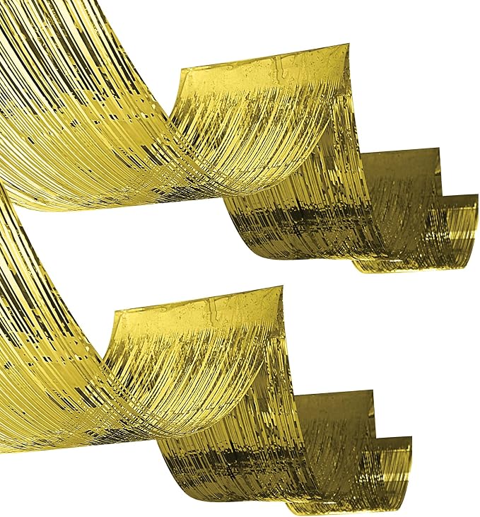 Beistle 2 Piece Gold Metallic Plastic Fringed Ceiling Curtains, 19.5” x 16’ by Beistle