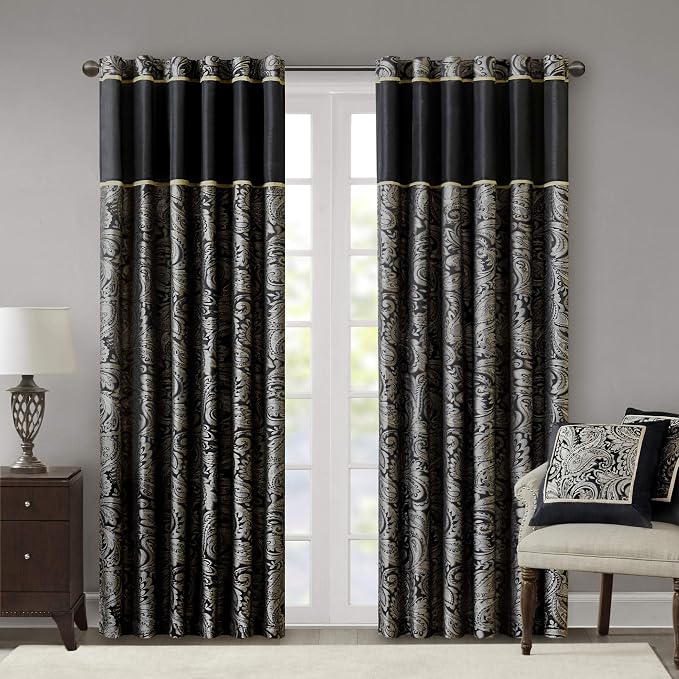 Madison Park Aubrey 2 Panel Curtain Faux Silk Paisley Jacquard, Rod Pocket by MADISONPARK
