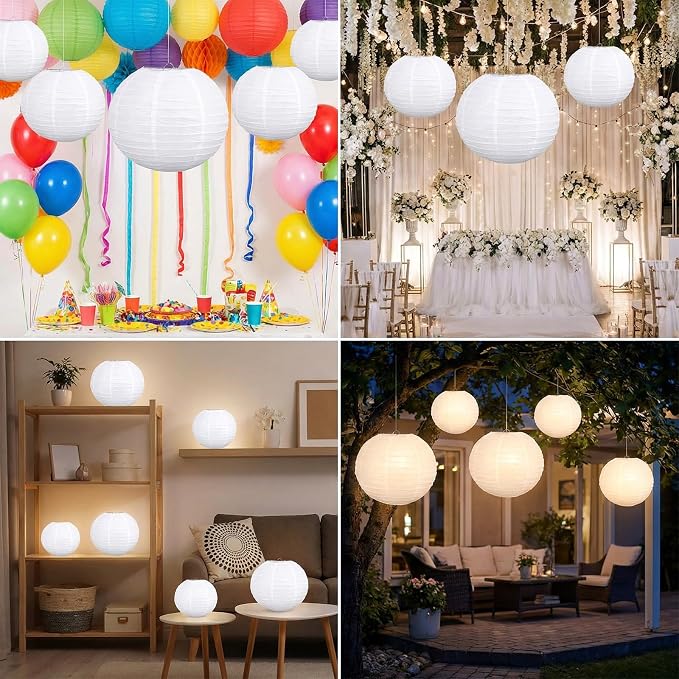 30 Pcs White Paper Lanterns, Round Chinese Japanese Paper Lantern Lamps Hanging - Image 7