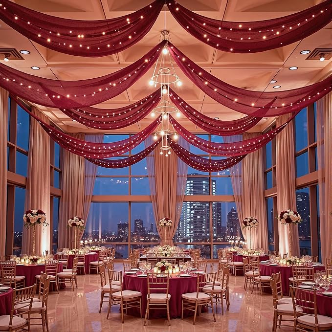 6 Panels Burgundy Ceiling Curtains - Image 5