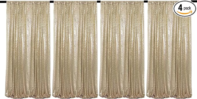 JYFLZQ Champagne Sequin Backdrop Curtains 2ft x 8ft 4 Panel Glitter Photo Booth by JYFLZQ