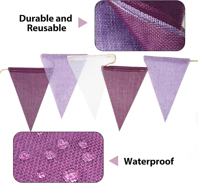 G2PLUS Pre-Strung Burlap Pennant Banners, 39Ft Purple Fabric Triangle Flag - Image 3