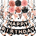 FECEDY Rose Gold Black Theme Happy Birthday Banner Flag Bunting Paper Circle by FECEDY