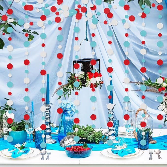 Outus 5 Pieces Colorful Circle Garland Banner Hanging Paper Dot Decorations - Image 7