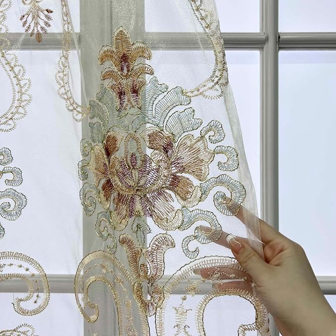 1pc Luxury Embroidered Floral Sheer Tulle Curtain - Image 8