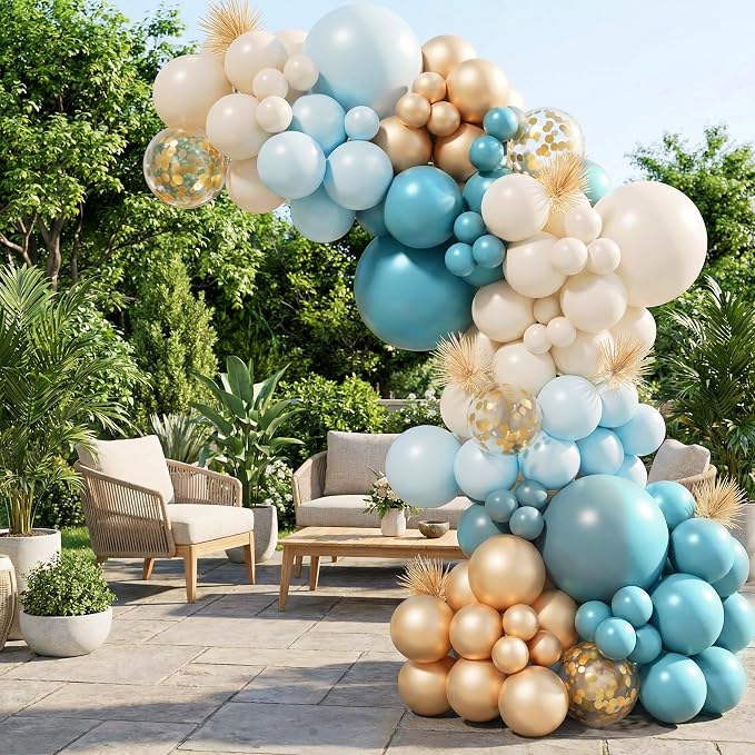 Sea Blue Balloon Garland Arch Kit 151pcs, Dusty Teal Light Blue Cream White - Image 7