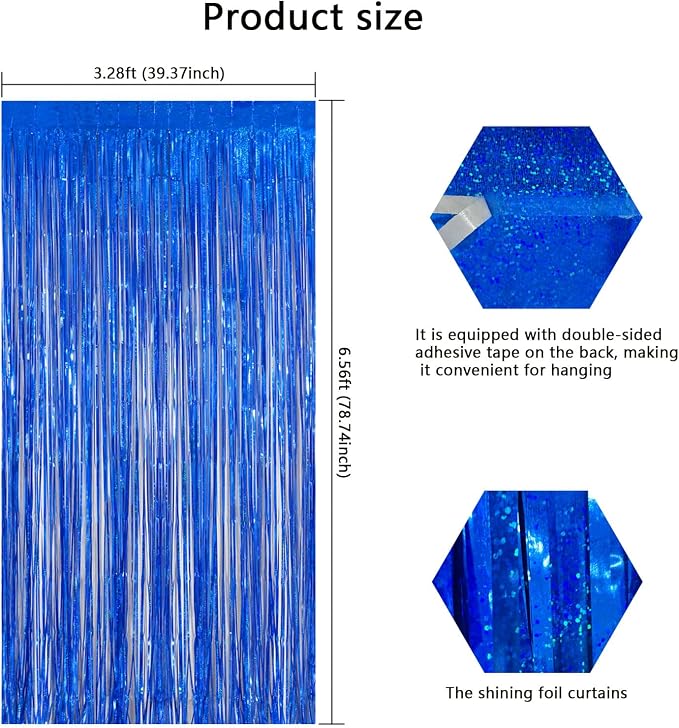 Navy Blue Foil Fringe Backdrop for Party Wall Decorations, Streamer Birthday - Image 3