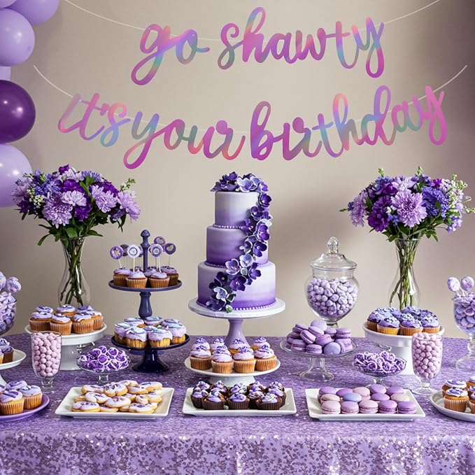 BEISHIDA Rainbow Purple Go Shawty It's Your Birthday Banner Decor NO DIY | - Image 6