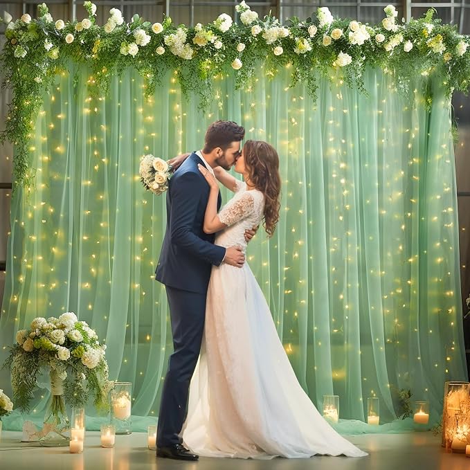 30x10ft Olive Green Tulle Backdrop Curtain - Image 6