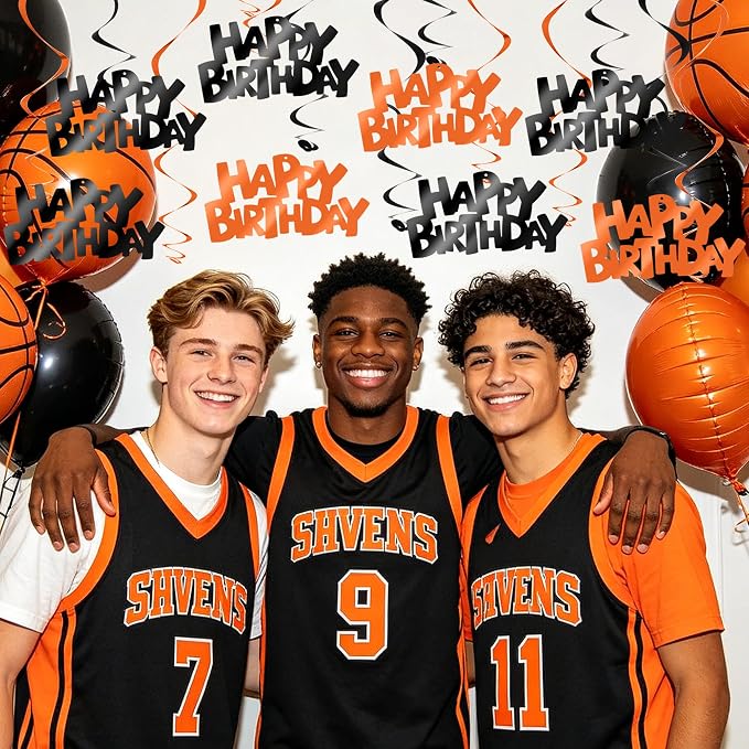 BEISHIDA 12 Pcs Happy Birthday Hanging Swirl Decorations, Kids Basketball - Image 4
