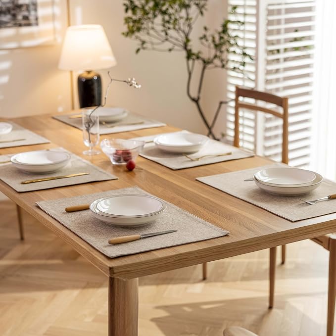 Demetex Linen Placemats Set of 4 Heat Resistant Cloth Place Mats Wipeable - Image 7