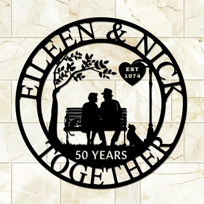 Custom Wedding Anniversary Sign, Personalized Wedding Gifts for Parents, Custom Metal Couple Name Sign, 50th or Any Year Wedding Anniversary Metal Wall Art, for Husband Wife