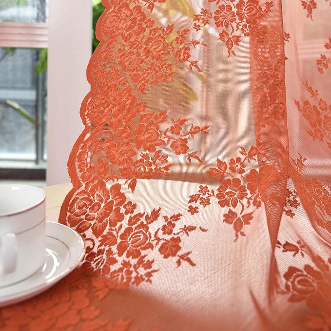 Kotile Burnt Orange Lace Floral Curtains by Kotile+Curtains